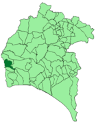 Расположение муниципалитета Санлукар-де-Гвадиана на карте провинции