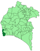 Расположение муниципалитета Аямонте на карте провинции