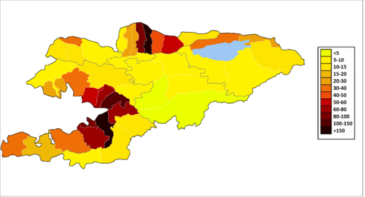 Плотность населения Киргизии за 2015 г.
