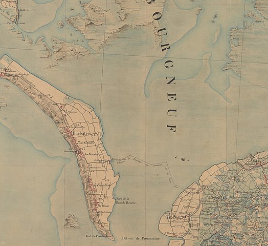 Точный маршрут Пассажа дю Гуа на карте 1866 года. Рядом с ним надпись: «Проход во время низкой воды».