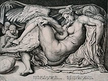 К. Бос. Леда и лебедь (по картине Микеланджело). 1530—1550. Офорт