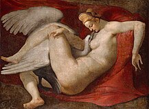 Леда и лебедь. Копия неизвестного мастера с утраченного оригинала Микеланджело. После 1530. Холст, масло. Национальная галерея, Лондон