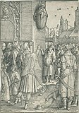 Вергилий в корзине. Ок. 1514. Резцовая гравюра на меди