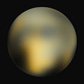 Изображение Плутона 2010 года, собранное из данных телескопа «Хаббл». Несмотря на то, что тогда она ещё не была названа или определена как отдельный элемент, область Томбо различима