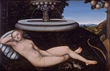 Л. Кранах Старший. Нимфа источника. 1534. Дерево, масло. Галерея искусств Уокера, Ливерпуль
