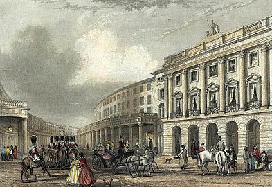 «Квадрант» Риджентс-стрит. Вид от Пикадилли. Лондон. Цветная литография 1837 г.