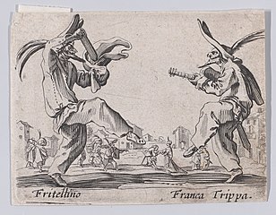 Фрителлино и Франча Триппа. Из серии «Балли ди Сфессания» («Пляски Сфессании»). Комедия дель арте. 1622