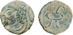 Монета Кангюя: правитель Ванван Чача (аверс); тамга Кангюя (реверс)
