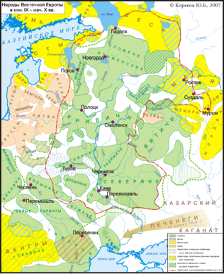 Карта расселения славян и их соседей в кон. 9 -- нач. 10 вв. в Восточной Европе