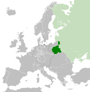 Царство Польское (темно-зелёным) в составе Российской империи (светло-зелёным)