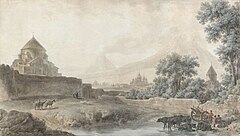 Вид трёх церквей на фоне горы Арарат в Армении, 1783 год