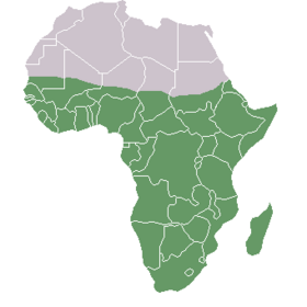 Политическая карта, показывающая границы государств на фоне экологического барьера (Чёрная Африка отмечена зелёным)