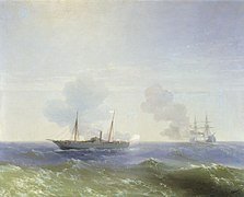 Айвазовский И. К. 1887, «Бой парохода „Веста“ с турецким броненосцем „Фетхи-Буленд“ в Чёрном море 11 июля 1877 года»