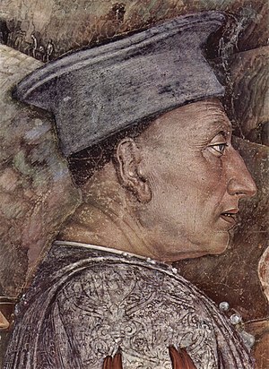 Портрет кисти Мантеньи (1474). Фрагмент росписи в Брачных чертогах Герцогского дворца в Мантуе