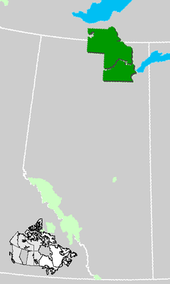 Расположение парка (тёмно-зелёный) на границе Альберты и Северо-Западных территорий