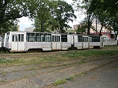 Трамвай ЛВС-86А ожидает реставрации в музее электротранспорта СПб