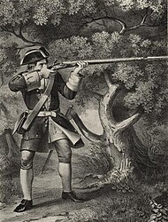 Рядовой армейского пех. полка в 1720—32 гг. Вооружение каждого солдата состояла из шпаги с портупеей и фузеи. Патроны помещались в кожаных сумках, прикреплённых к перевязи, к которой привязывалась ещё роговая натруска с порохом.[5]