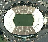 A satellite view of the Rose Bowl stadium
