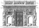 Трибуна Шведского зала (Зала кариатид) Лувра. Гравюра Ж.-А. Дюсерсо по проекту П. Леско. 1576