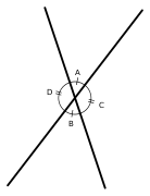 Вертикальные углы. Две пары углов (A и B, C и D) попарно равны
