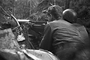 Финские пулемётчики на позиции. Район Эюряпяя-Вуасалми, 23—24 июля 1944 г.