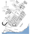 Карта Большого дворца, расположенного между Ипподромом и Собором Святой Софии. Структуры Большого дворца показаны в их приблизительном положении, полученном из литературных источников. Сохранившиеся сооружения в чёрном.