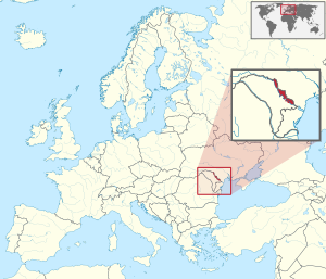 Сверху: Приднестровье на карте Европы Снизу: территория Приднестровья на карте Молдавии[1]