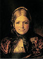 Крестьянская девушка, портрет кисти А. М. Максимова, не позднее 1849 г. Платок завязан под подбородком