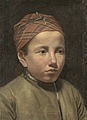 Портрет крестьянской девочки кисти Фёдора Славянского, платок завязан на темени