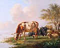 Коровы и овцы на берегу реки. Питер Герардус ван Ос, 1832