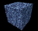 Этот рисунок представляет собой фрагмент паутинной структуры Вселенной, называемой «космической паутиной». Эти большие нити состоят в основном из тёмной материи, расположенной в пространстве между галактиками. Источник: НАСА, ЕКА и Э. Холлман (Университет Колорадо, Боулдер)