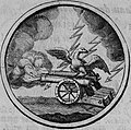 Эмблема «Орёл, летящий под молниями и выстрелами пушек» с девизом «Neutra timet» («Ни того, ни другого не боится») из книги «Символы и эмблемата» 1705 года[42][44]:17