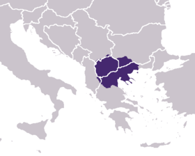 Область Македония на карте Балканского полуострова.