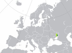Заявленные и контролируемые территории ДНР до 24 февраля 2022 года. Тёмно-зелёным обозначена территория, контролируемая ДНР, светло-зелёным — контролируемая Украиной территория