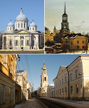 Сверху вниз, слева направо: Спасо-Преображенский собор, Борисоглебский монастырь, церковь Климента на улице Луначарского