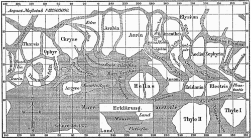 Карта Марса Скиапарелли, 1888 г.