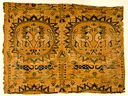 Львы на согдийском полихромном шёлке, VIII век н. э., скорее всего из Бухары