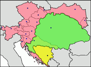 Цислейтания (земли австрийской короны) показана красным цветом