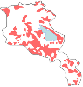 Карта расселения азербайджанцев[прим. 3] в 1886-1890 гг. в пределах современных границ Республики Армения