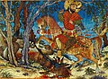 Бахрам Гур, убивший волка. Миниатюра. «Шахнаме Демотта» 1328-1336 годы. Кембридж, Музей Фогга