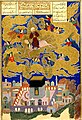 Абд аль-Раззак. Мирадж: Пророк Мухаммед пролетает над Каабой. «Хамсе» Низами. Герат, 1494—95 годы. Британская библиотека, Лондон
