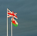 Флаг Уэльса вместе с флагом Союза