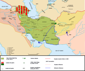 Карта Ирана при династии Каджаров в XIX веке.