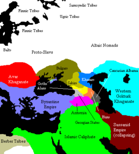 Кавказская Гунния и прилежащие регионы, ок. 650 г.