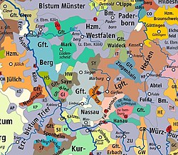 Графство Вальдек на карте Германских земель 1400 года.