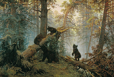 Картина Ивана Шишкина и Константина Савицкого «Утро в сосновом лесу», 1889