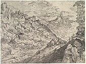 Большой альпийский пейзаж. 1555–1556. Офорт Иоаннеса и Лукаса ван Дутекюмов по рисунку П. Брейгеля