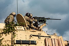 M2 на САУ M109A7 1-й бригады 1-й пехотной дивизии. Торуньский полигон. 25 августа 2021.