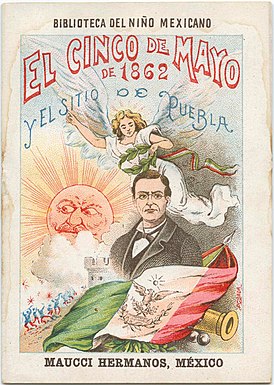 Обложка книги о битве при Пуэбле из серии книг Эриберто Фриаса «Библиотека мексиканского ребёнка»[1]