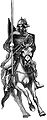 Ранний польский гусар 1577 года (возможно пахолик — обедневший шляхтич, чьё вооружение и конь принадлежат богатому шляхтичу — тоже гусару, именуемому товарищ), вооружённый на венгерский манер — польск. pancerz, przyłbica, tarcza, drzewo (кольчуга, шлем, щит, копьё)